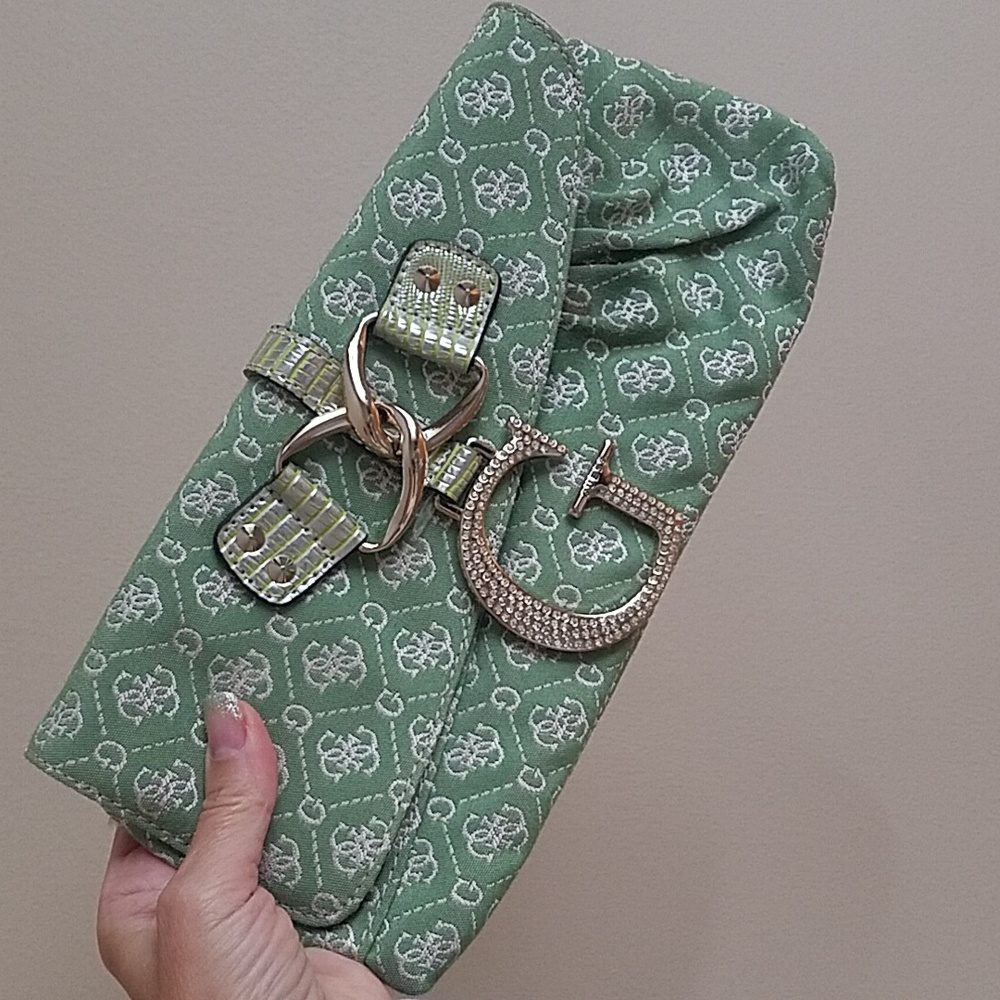 Vintage GUESS rhinestone Monogrammed clutch bag purse